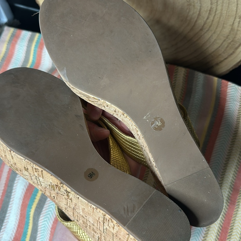 Tory Burch Suzy Gold Cork Wedge Sandals Size 9 - Picture 6 of 8